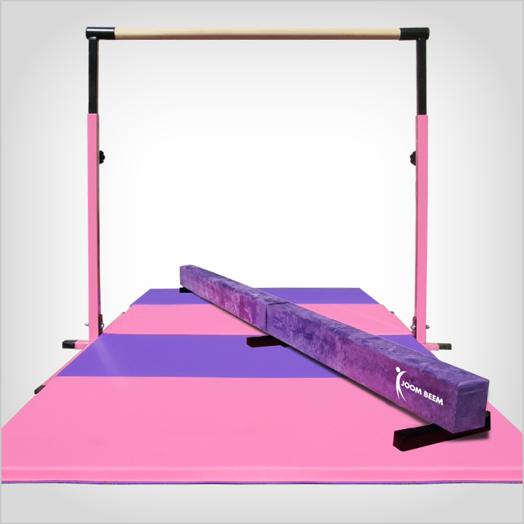 Pink & Purple Adjustable (3′-5′) Horizontal Bar and 8ft Folding Mat ...